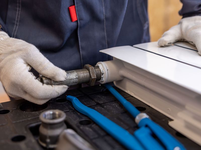 Plumber fitting a radiator pipe